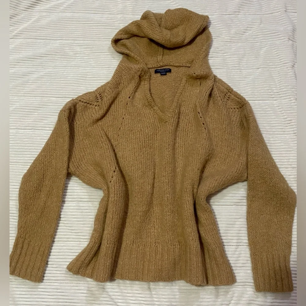 Mustard Yellow American Eagle Sweater With Hood And V-Neck - Picture 2 of 3